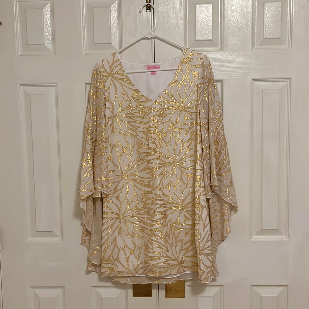 EUC Lilly Pulitzer white and gold mini dress size 2